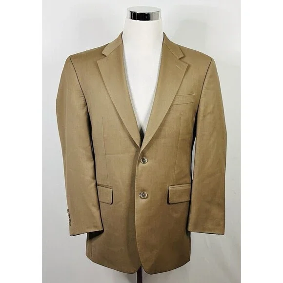 Chaps 40R Suit 32x28 Flat Front Beige 100% Wool Two Button Lined Vented